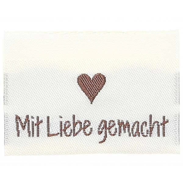 Go Handmade Vævet Label, Dobbeltsidet, 35 x 19 mm, 10 stk-Mit liebe gemacht