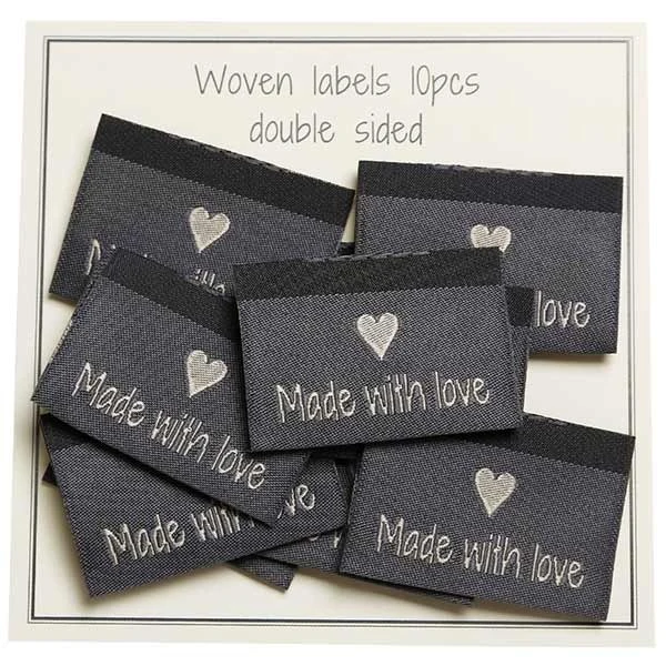 Go Handmade Vævet Label, Dobbeltsidet, Grå, 35 x 19 mm, 10 stk Made with love