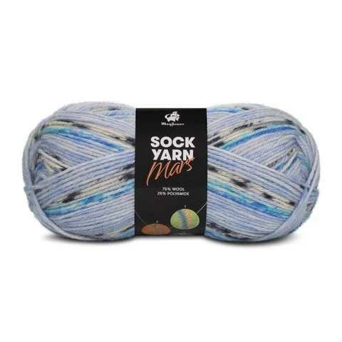 Mayflower Sock Yarn Universe Mars 06 Hvid/Turkis/Pastelblå/Kornblomst/Navy