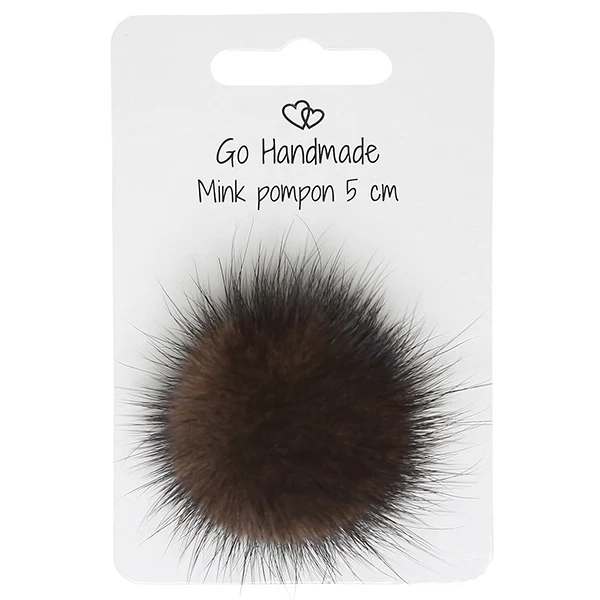 Go Handmade Pompon m. elastik strop, 5 cm 22221 Naturbrun