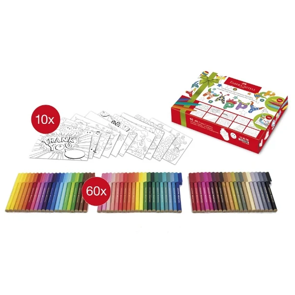 Faber-Castell Tusser Connector 60 tusser + 10 Postkort Gaveæske