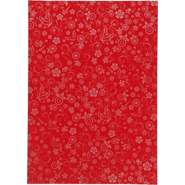 Papir, A4, svagt sølvprint, rød