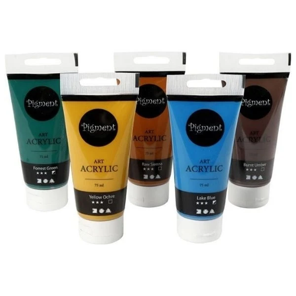 Pigment Art Akrylmaling, 75 ml, 5 stk.
