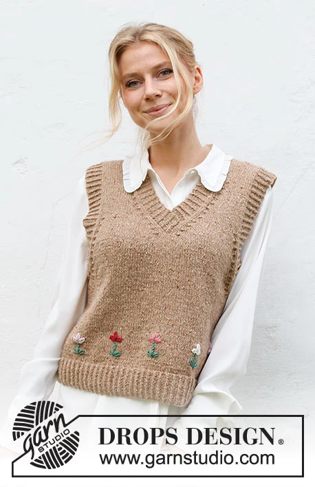 222-42 May Flowers Vest by DROPS Design