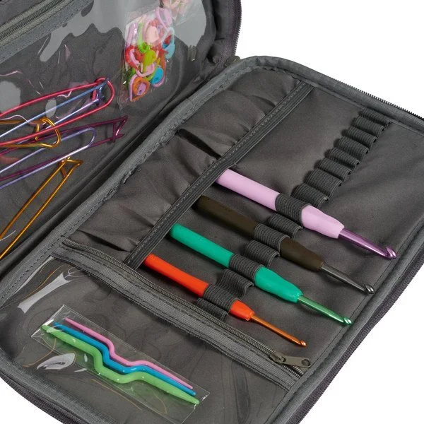 Skuldertaske med lynlåslomme, mørkegrå