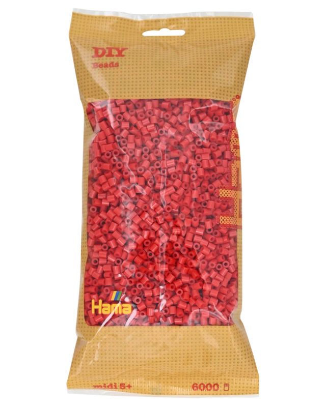 Hama Midi Perler, Ensfarvet, 6000 stk 205-05 Rød