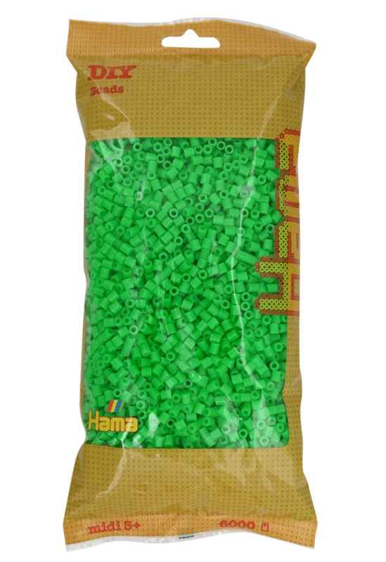 Hama Midi Perler, Ensfarvet, 6000 stk 205-42 Fluorescerende grøn
