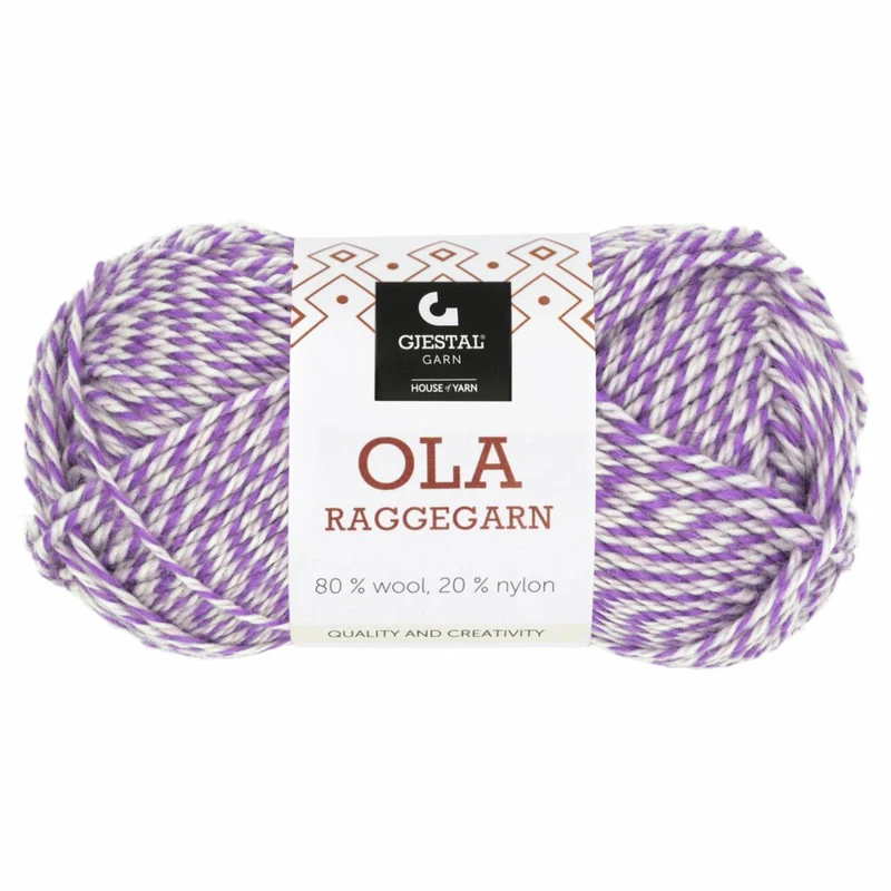 Gjestal Ola Raggegarn 716 Lavendel/pudderrosa/hvid mouliné
