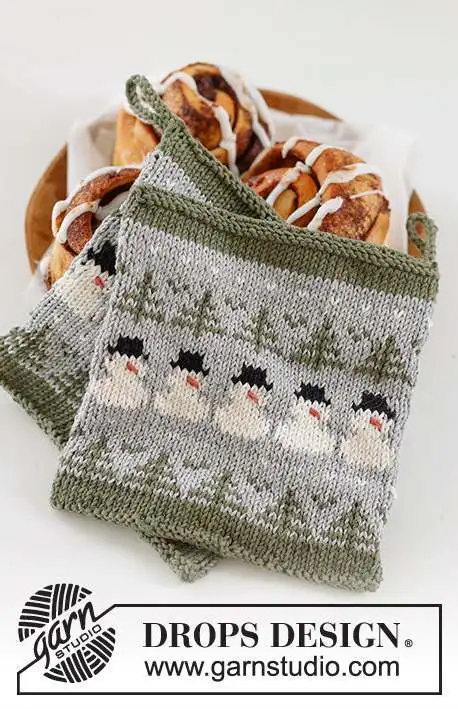 0-1575 Snowman Time Potholders by DROPS Design
