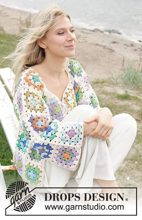 241-27 Garden Squares Cardigan by DROPS Design