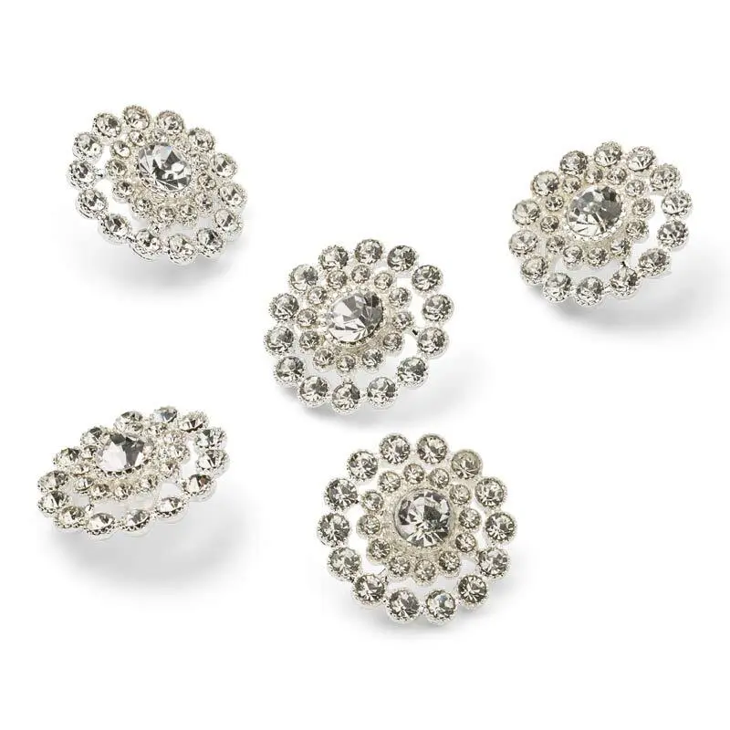 HobbyArts Rhinstensknapper, Hvid, 20 mm, 5 stk