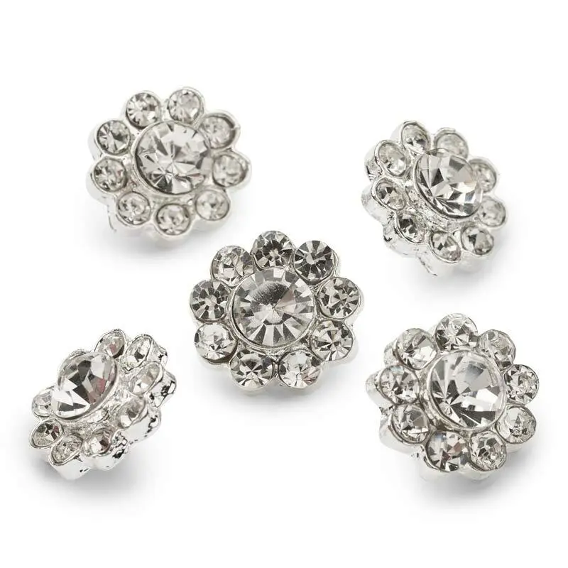 HobbyArts Rhinstensknapper, Hvid/Sølv, 13 mm, 5 stk, A