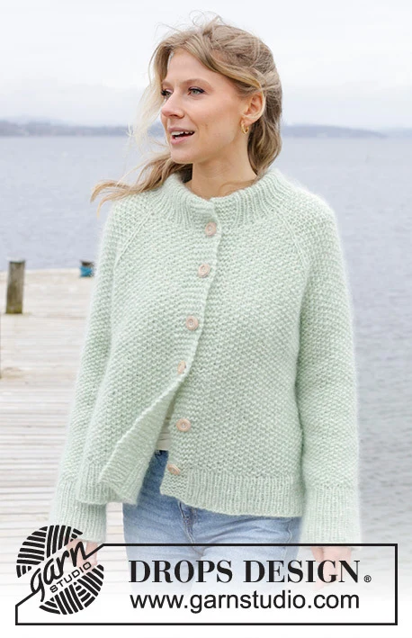 243-4 Green Whisper Cardigan by DROPS Design