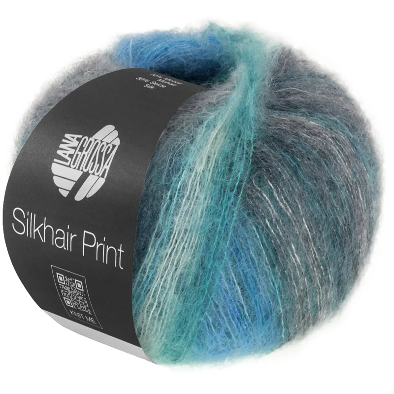 Lana Grossa Silkhair Print 437 Antracit/turkisblå/petrol/hvidgrå