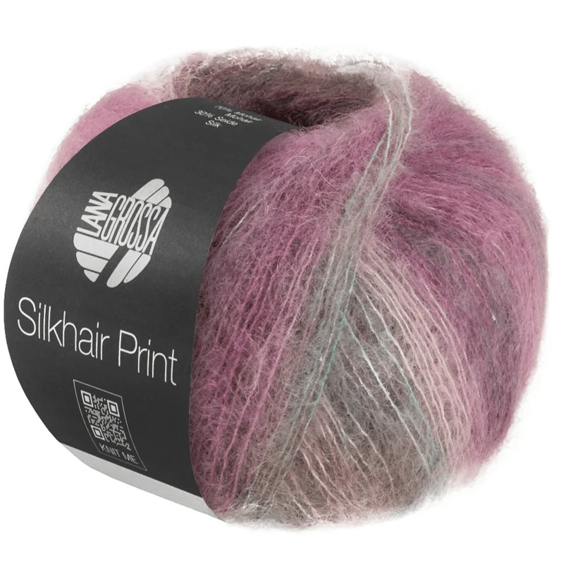 Lana Grossa Silkhair Print 436 Taupe/mintgrøn/lys beige/cyklamen/bourgogne