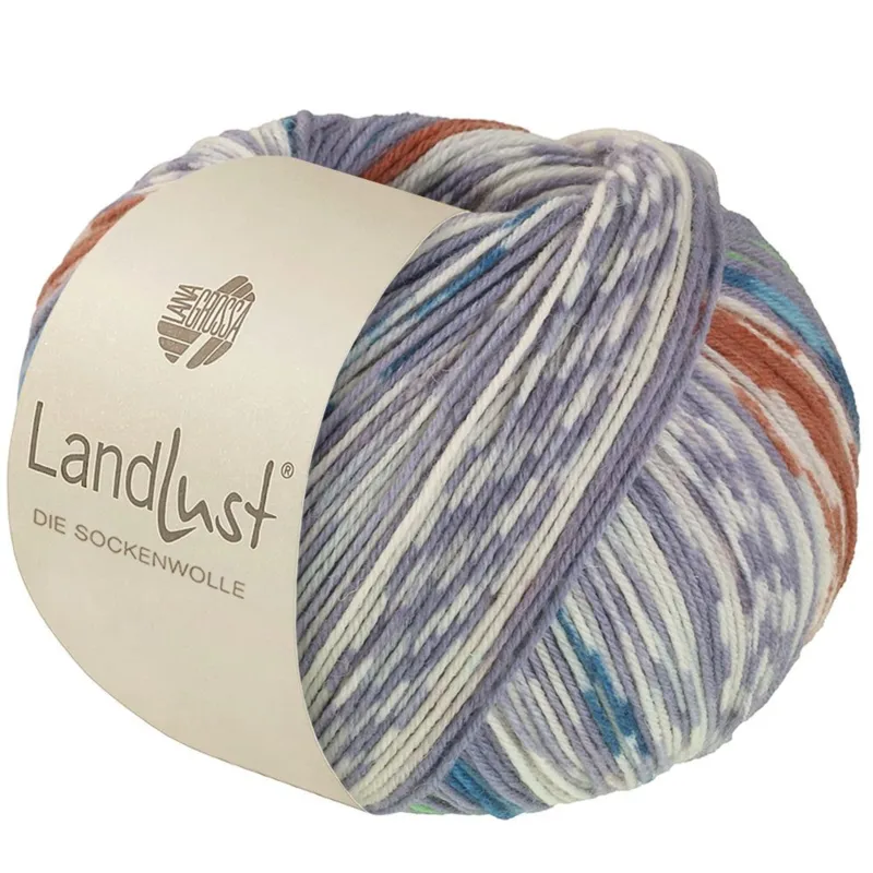 Lana Grossa Landlust Die Sockenwolle 614 Grå/Hvid/Lyse-/Mørkpetrol/Okkergul/Majgrøn