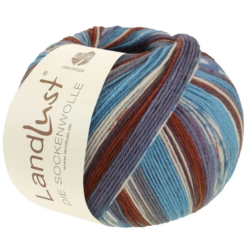 Lana Grossa Landlust Die Sockenwolle 719 Grå/Turkisblå/Hvid/Mørkebrun/Rådyrbrun