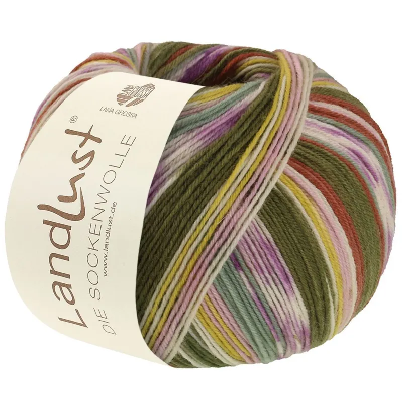 Lana Grossa Landlust Die Sockenwolle 716 Kanelbrun/Rosa/Ecru/Oliven/Gul/Mintgrøn/Lyslilla