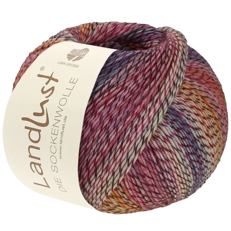 Lana Grossa Landlust Die Sockenwolle 219 Ecru/Vinrød/Pink/Lilla/Rosa/Æggegul/Violblå