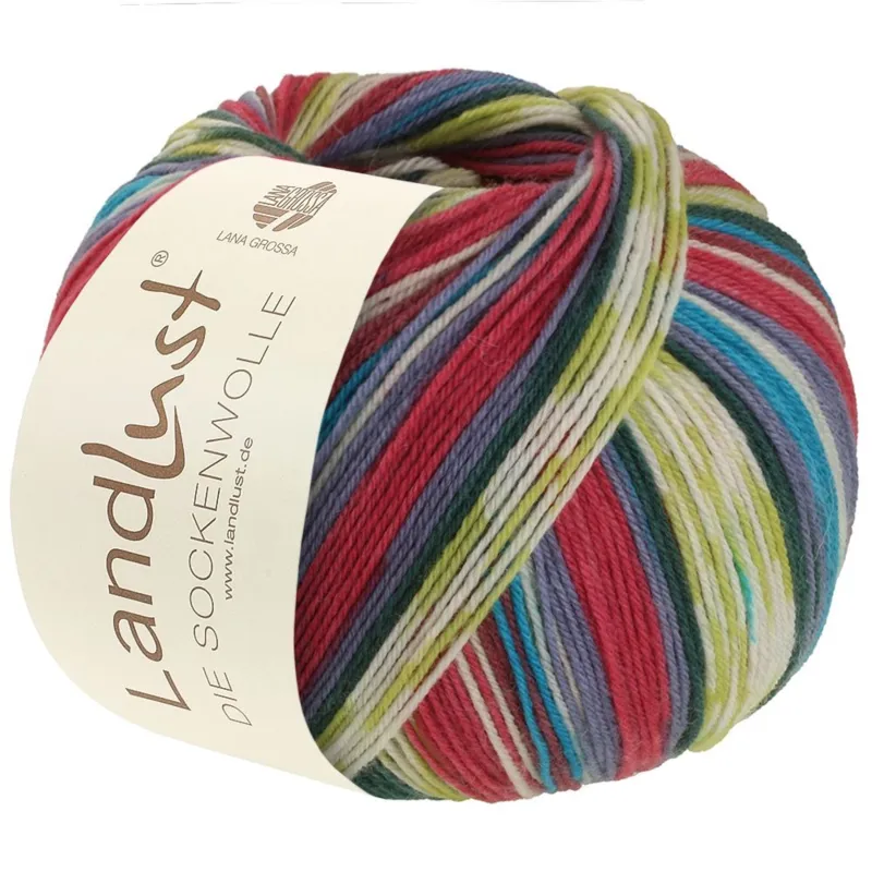 Lana Grossa Landlust Die Sockenwolle 717 Hindbærrød/Violblå/Hvid/Kanelbrun/Majgrøn/Mørkegrøn/Himmelblå