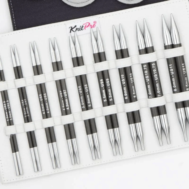 KnitPro Karbonz Normal Udskiftelige Rundpindesæt, Deluxe, 13 cm