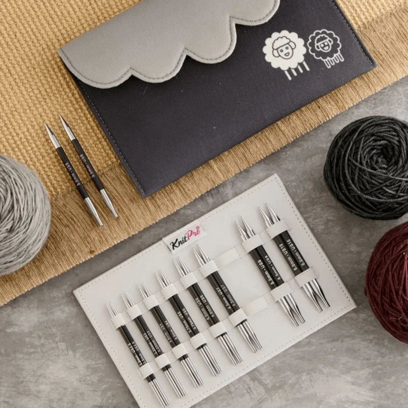 KnitPro Karbonz Normal Udskiftelige Rundpindesæt, Deluxe, 13 cm