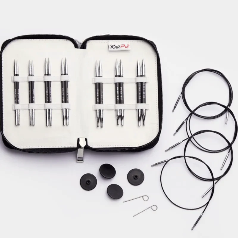 KnitPro Karbonz Special Udskiftelige Rundpindesæt, Midi, 10 cm