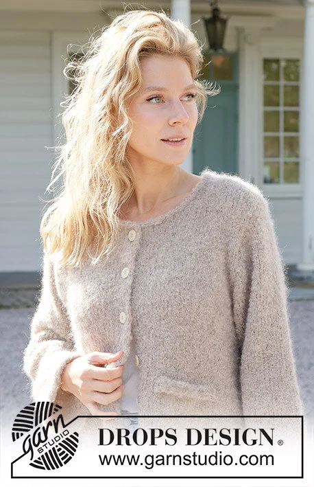 257-3 Almond Butter Cardigan by DROPS Design