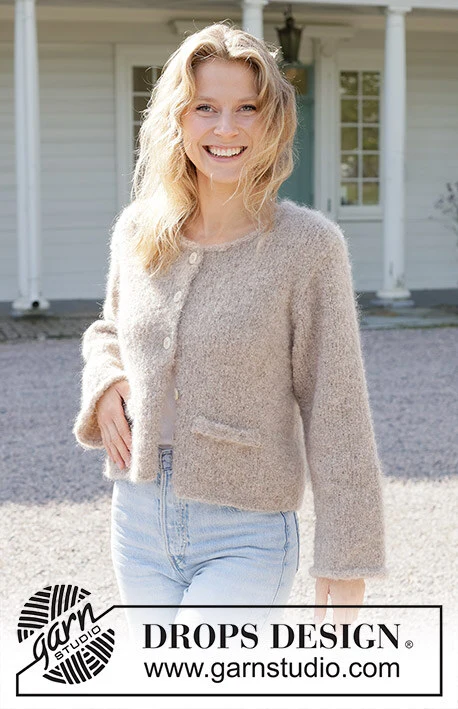 257-3 Almond Butter Cardigan by DROPS Design