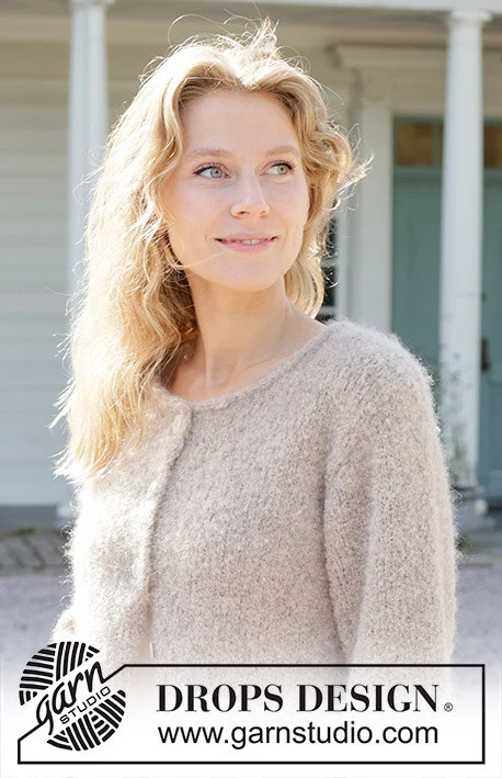 257-3 Almond Butter Cardigan by DROPS Design