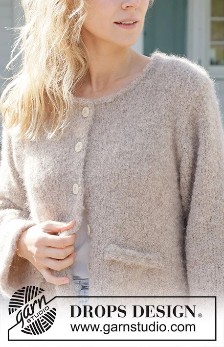 257-3 Almond Butter Cardigan by DROPS Design