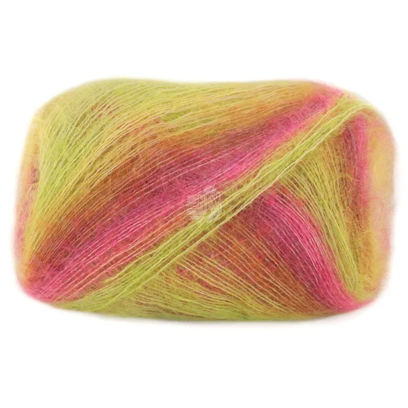 Lana Grossa Cottonhair 107 Limett/neon pink/fuchsia/brun/orange/citrusgul