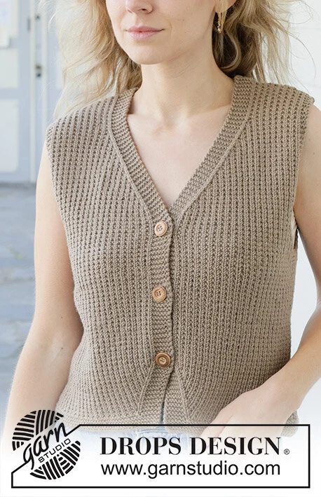 257-4 Coffee Ridge Vest by DROPS Design