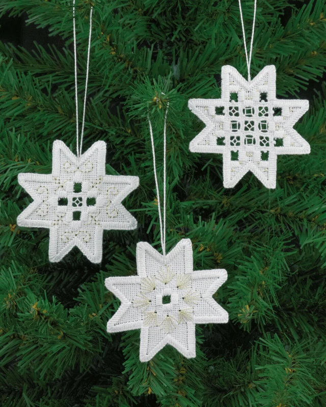 Broderikit Hardanger stjerner x3 7,5x7,5 cm