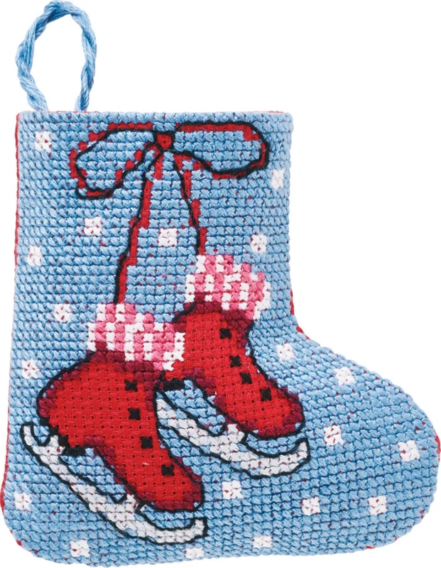 Broderikit Skøjter julestrømpe 7 x 8 cm