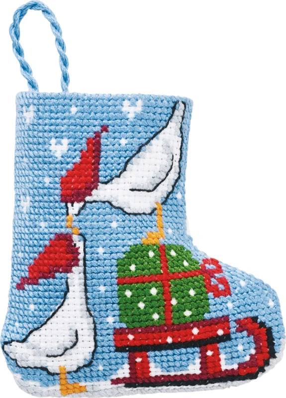 Broderikit Gæs julestrømpe 7 x 8 cm