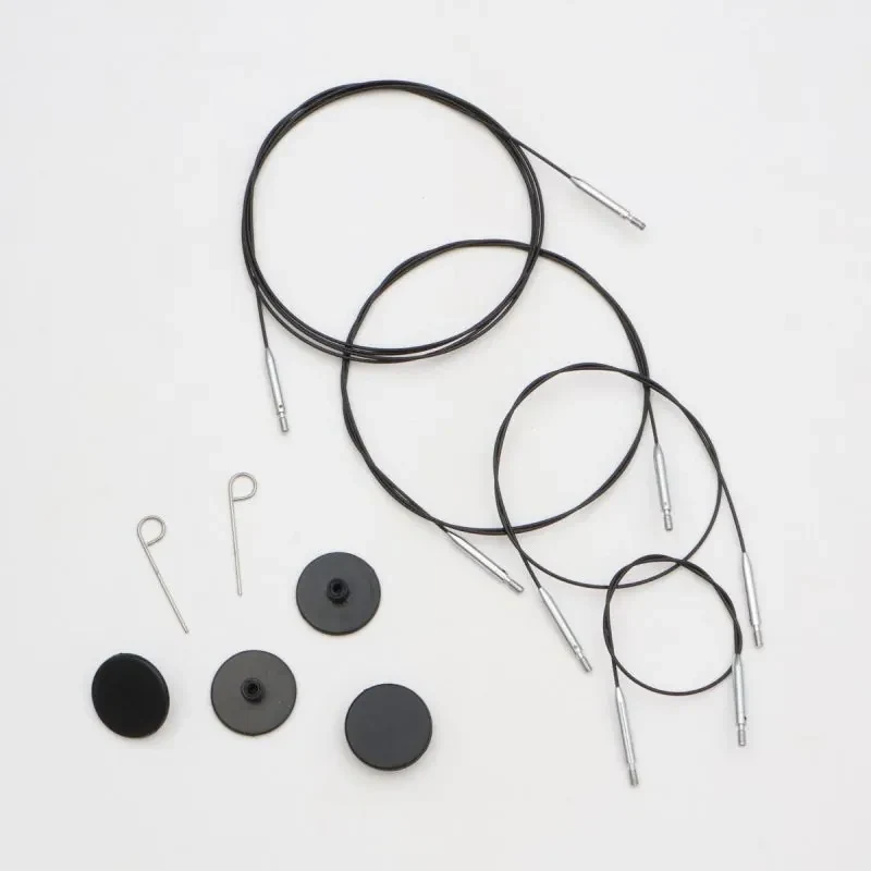 KnitPro Thin & Flex Kabel, Sort Sølv Swivel, 40–150 cm