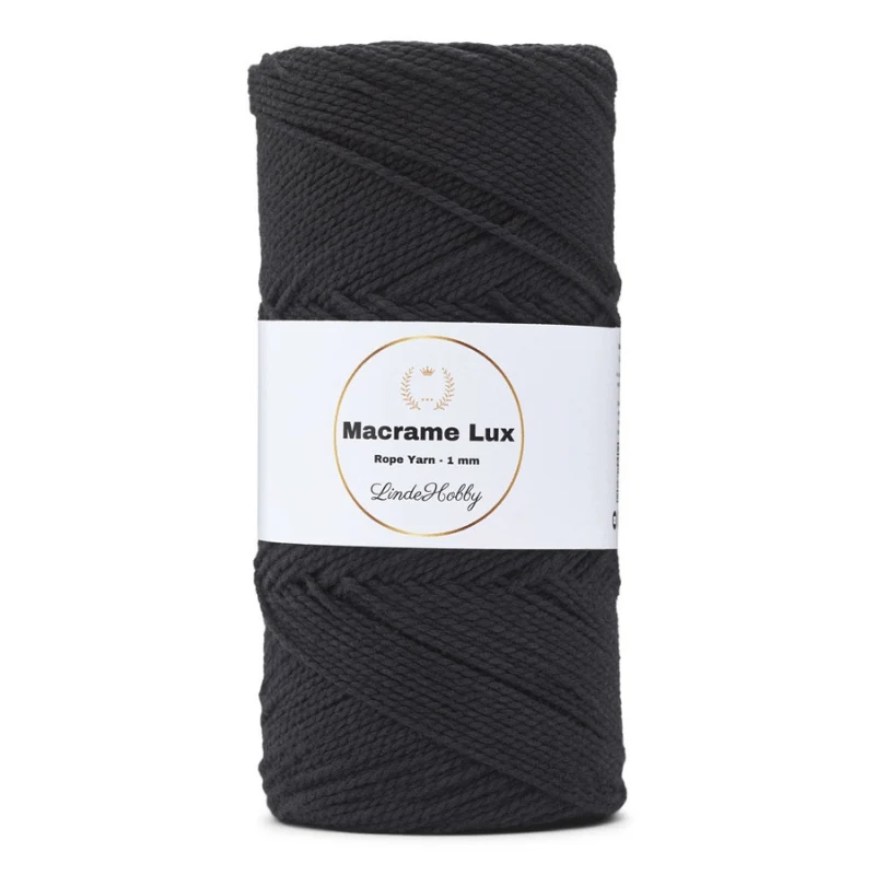 LindeHobby Macrame Lux, Knyttegarn, 1 mm 03 Sort