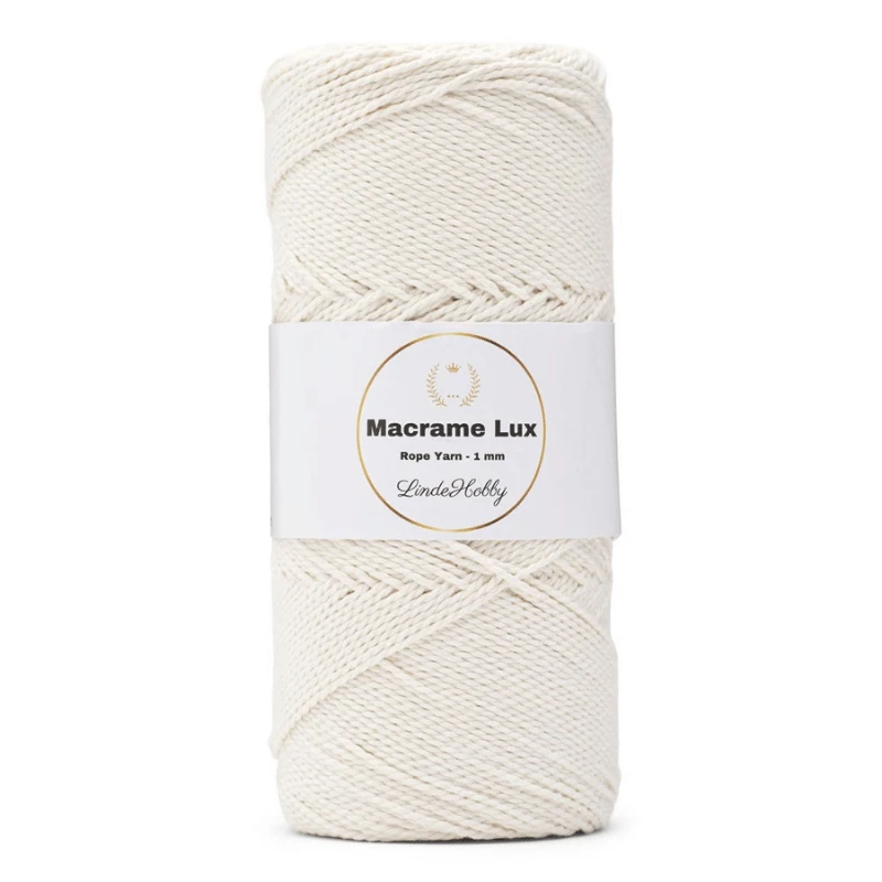 LindeHobby Macrame Lux, Knyttegarn, 1 mm 01 Sukkerhvid
