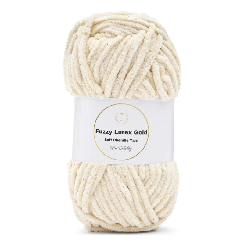 LindeHobby Fuzzy Chenille Gold Lurex 10 Creme (lys beige)