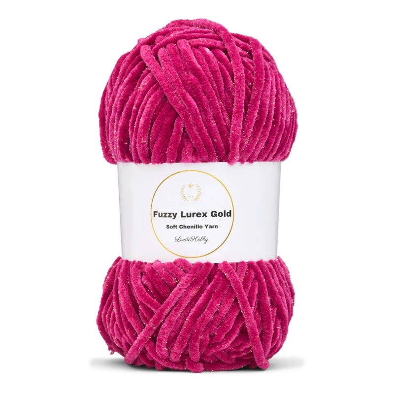 LindeHobby Fuzzy Chenille Gold Lurex 45 Mørk fuchsia