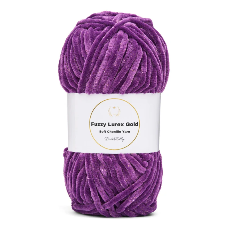 LindeHobby Fuzzy Chenille Gold Lurex 40 Lilla