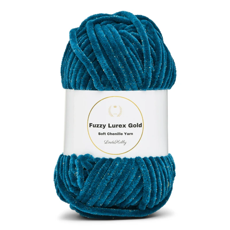 LindeHobby Fuzzy Chenille Gold Lurex 18 Petroleum / mørk turkis