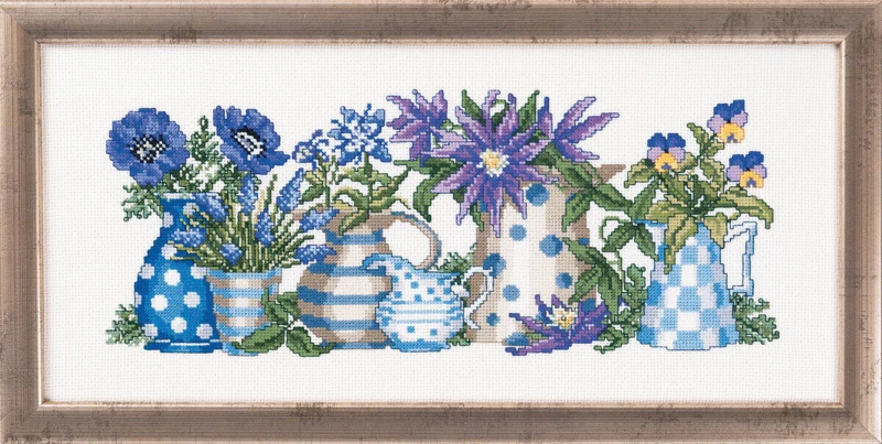 Broderikit Blå blomster 38 x 17 cm R5355