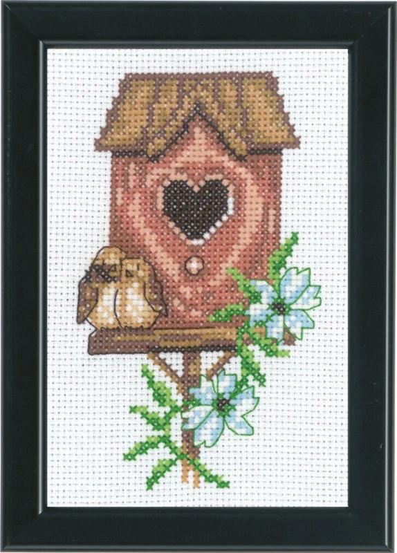 Broderikit Fuglehuse Rosa 9 x 14 cm