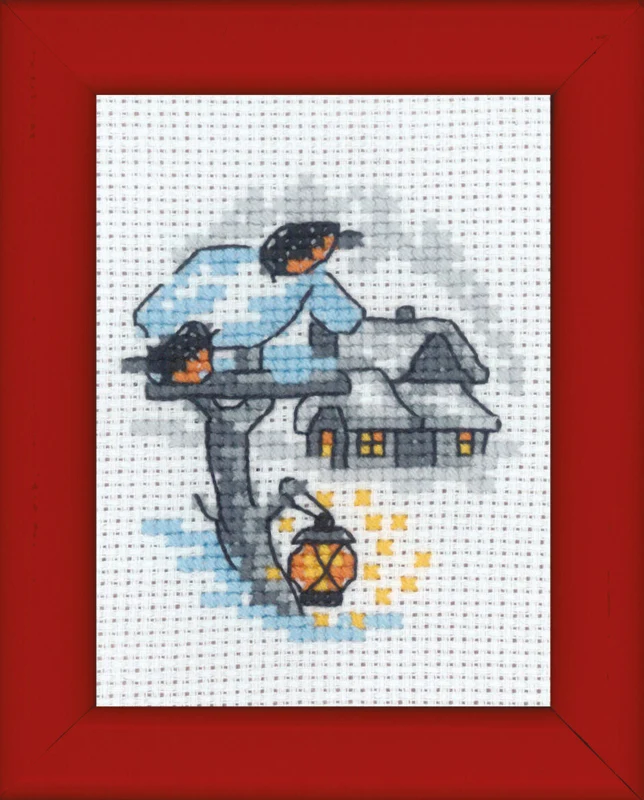 Broderikit Fuglebræt julebillede 6 x 8 cm