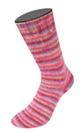 Lana Grossa Cosy Socks Multi Stripes 152 Tulipanrød/violblå/lakserosa/pink/lysegrøn