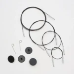 KnitPro Thin & Flex Kabel, Sort Sølv Swivel, 40–150 cm